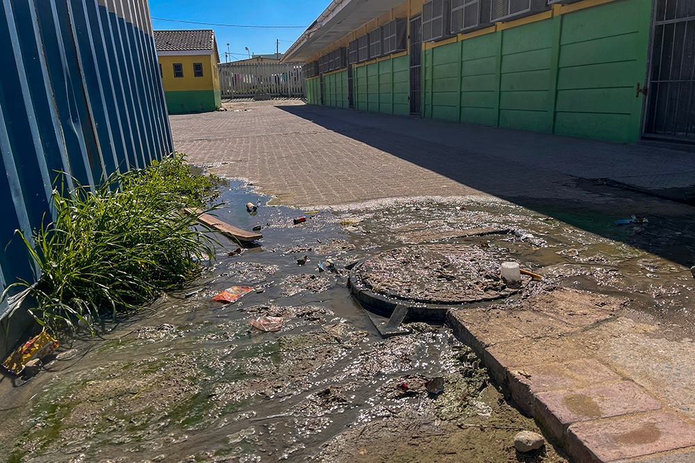 A drain inside the school was flowing with raw sewage. Photo: Velani Ludidi